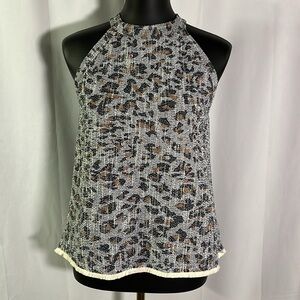 W5 Blue & Orange Leopard Print Sleeveless Halter Neck Knit Top